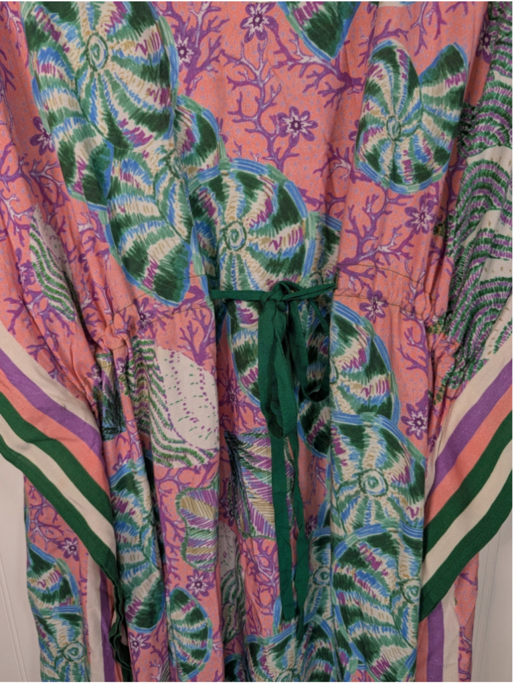 Sigal by Anthropologie Seashell Kaftan Maxi Dress Pink Green One Size Like New - Picture 2 of 7